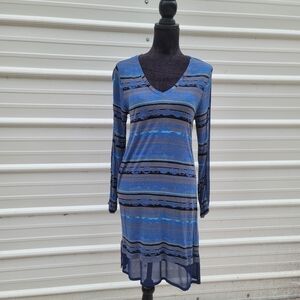 Kirna Zabete for Target Medieval Blue Print Dress Stretch Midi Knit V-Neck M